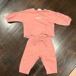 Zara little girls set pink 9-12 personalized embroidered “Emma”
